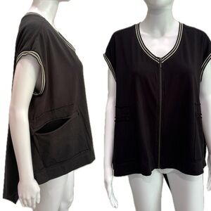 Kedziorek Full Zip Sweatshirt Vest Womens Size 12 Striped Trim Sleeveless Jacket